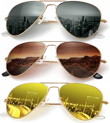 Vista 45 de KALIYADI Classic Aviator Sunglasses for Men Women Driving Sun glasses Polarized Lens UV Blocking Negro