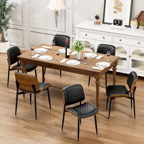 Vista 29 de YaFiti Juego de 2 sillas de comedor, sillas de comedor y cocina modernas de mediados de siglo, sillas tapizadas de piel sintética con diamantes