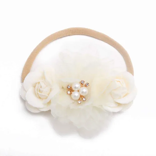 Vista 6 de Diadema floral de nailon para bebé, corona de flores, banda elástica para el cabello, 3 piezas, accesorios para el cabello, regalo para niñas, 2#