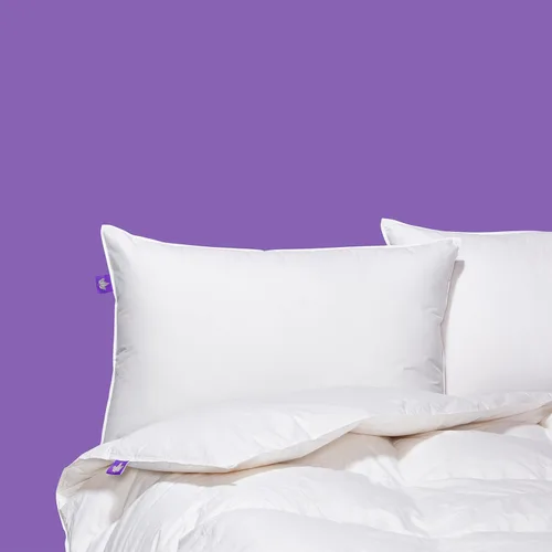 Vista 5 de Canadian Down & Feather Co. - Paquete de 2 almohadas de plumón de ganso Hutterite de soporte medio, tamaño estándar, carcasa de 400 hilos, 100%
