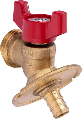 Vista 2 de EFIELD Paquete de 5 válvulas de 1/4 de vuelta Sillcock Hose Bibb con brida 1/2 pulg. Entrada de crimpado Pex x 3/4 pulg. Salida MHT