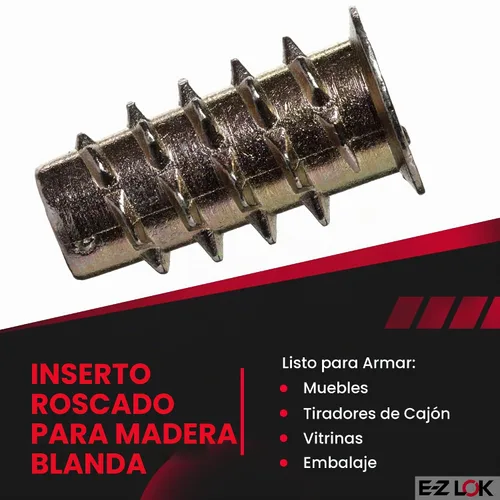 Vista 2 de E-Z LOK Inserto roscado para madera blanda, insertos de rosca hexagonal de zinc 10-24 roscas internas, 0.787 pulgadas de longitud, paquete de 50