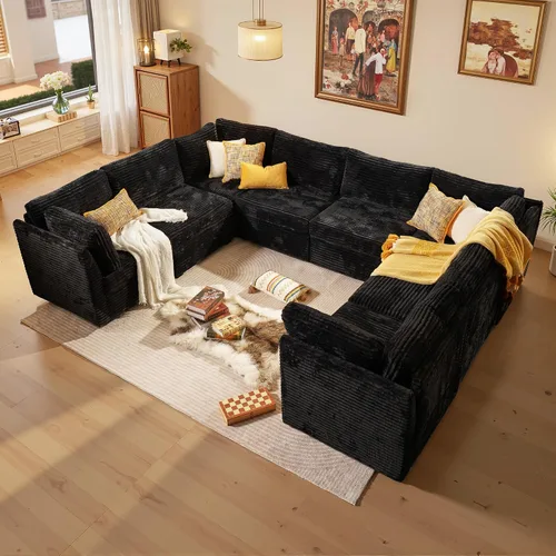 Vista 14 de Sofá seccional modular, conjunto de sofá en forma de L de 98" para sala de estar, 4 asientos cómodos tipo nube con sillas giratorias, combinación