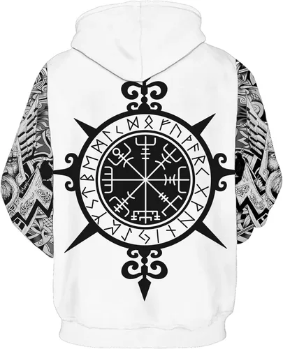 Vista 2 de ENLACHIC Sudadera con capucha con estampado digital 3D de tatuaje vikingo, para hombre
