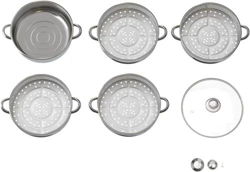 Vista 9 de CNCEST Olla de vapor de acero inoxidable de 5 niveles, olla de vapor de acero inoxidable de grado alimenticio para cocinar con olla común