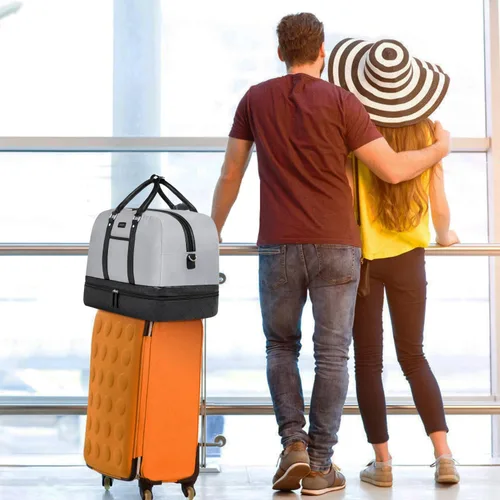 Vista 86 de IBFUN Bolsas de fin de semana para mujer, bolsa grande de lona para viaje, bolsa de viaje con compartimento para zapatos, 21 pulgadas, juego de 3