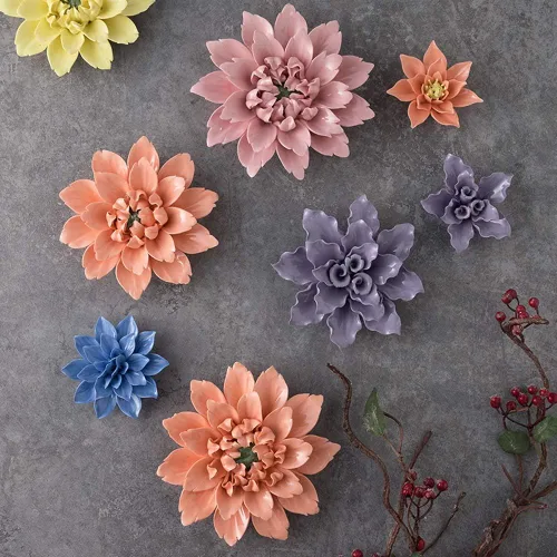 Vista 3 de Flor de cerámica decoración del hogar Decoración de pared Adornos hechos a mano Peonía rosa 5.9