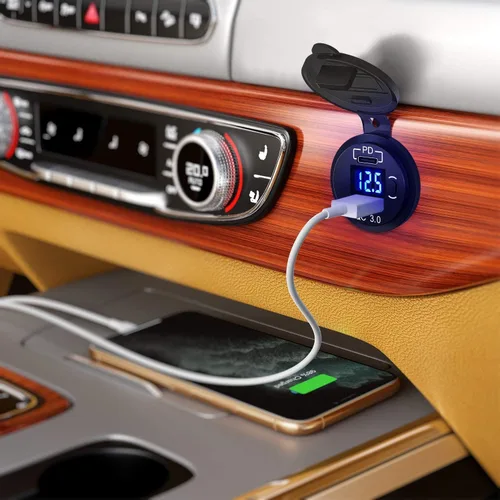 Vista 3 de Nilight Enchufe USB PD tipo C y QC 3.0 USB de carga rápida 12V 24V Enchufe de coche Voltímetro Interruptor de encendido/apagado Kit de alambre