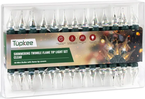 Vista 5 de Juego de luces centelleantes y parpadeantes de Navidad con punta de llama - 8 de 50 luces parpadeantes – 50 bombillas mini rojas, verdes