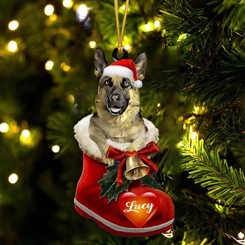Vista 36 de Adorno de Navidad de perro afgano en bota de Papá Noel, adorno de nombre de perro personalizado, regalo para amante de los perros, decoración