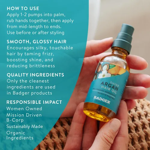 Vista 5 de Badger Aceite orgánico de argán para el cabello, domesticación