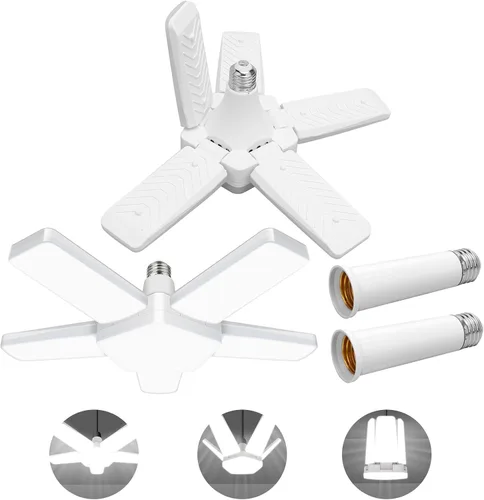 Vista 8 de Paquete de 4 luces LED de garaje, luz LED de 80 W con 4 + 1 paneles multiposición, lámpara de techo deformable E26/E27, 6500 K 8000 lm para tienda