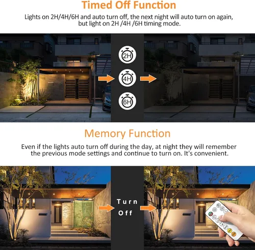 Vista 8 de MEIHUA Focos solares para exteriores 2 en 1, focos solares para paisajes de 2700 K/4000 K/6500 K, 3 brillos con control remoto, IP66 impermeable