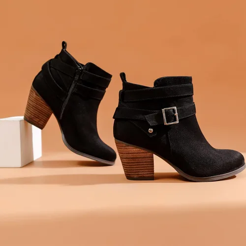 Vista 7 de Luoika Botines anchos para mujer, tacón medio extra ancho con cremallera lateral.