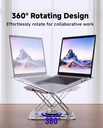 Vista 6 de Soporte para computadora portátil para escritorio, soporte ajustable giratorio para computadora, base de rotación de 360°, soporte ergonómico