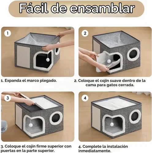 Vista 7 de Camas para gatos de interior, cama grande para gatitos con Gris