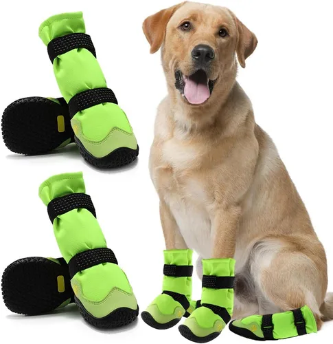 Vista 9 de Zapatos para perros para pavimento caliente, botas antideslizantes impermeables para perros pequeños a grandes con correas reflectantes, botas
