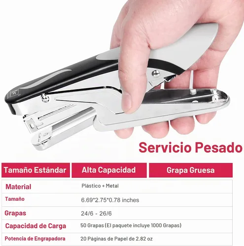 Vista 2 de Engrapadora resistente con 1000 grapas y removedor de grapas, capacidad de 20 hojas, grapadora de escritorio de oficina para engrapar el hogar