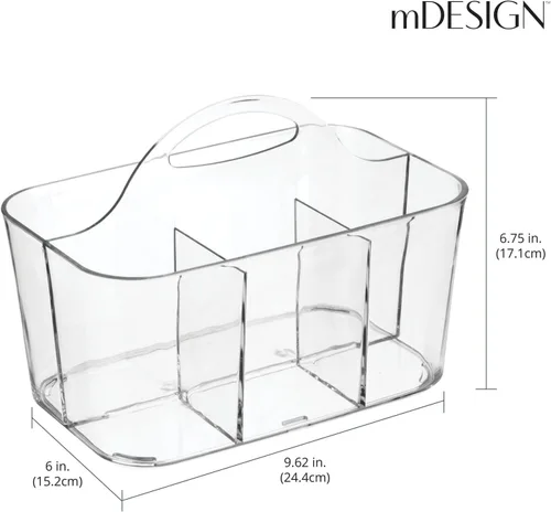 Vista 4 de mDesign Organizador portátil de plástico para manualidades, cesta dividida con asa para manualidades, costura, suministros de arte, capacidad