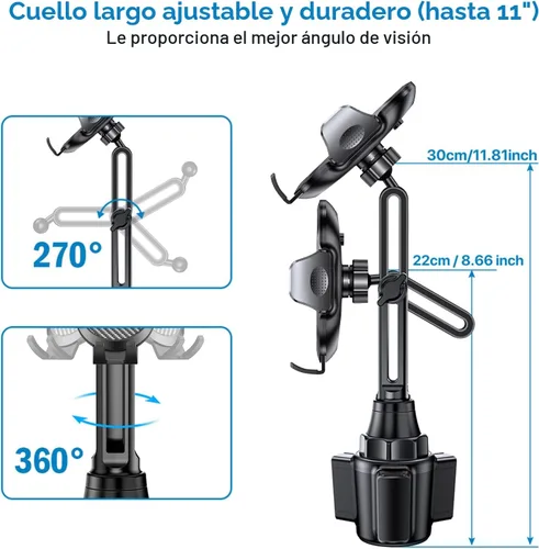 Vista 5 de Miracase 2025 Soporte Universal para Teléfono de Coche con Portavasos, [Girable y Ajustable] Soporte de Coche con Cuello Largo Compatible