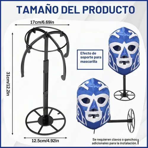 Vista 2 de RattanView Paquete de 6 soportes de exhibición de máscaras de lucha lucha