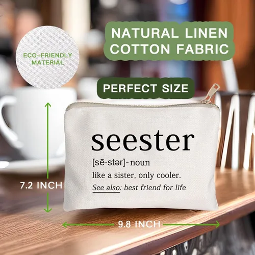 Vista 5 de Seester Like A Sister Only Cooler Seester Definition Funny Sister Cosmetic Bag Best Friend Gift Bestie Makeup Bag Funny Saying Travel Bag Best