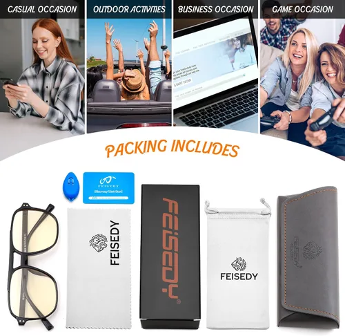 Vista 6 de FEISEDY Blue Light Glasses for Computer Gaming Anti Eyestrain Glasses G2835 Blue Light Blocking,Orange/Yellow/Red Lens,Anti Glare,Sleep