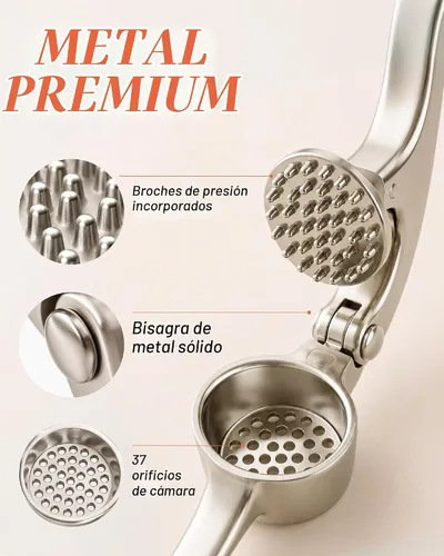 Vista 3 de Zulay Kitchen - Prensa de ajo de metal para cocina, acero inoxidable, color plateado 01 - Plata alfa