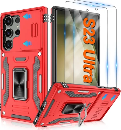 Vista 22 de Atump Funda para Motorola Moto G Play 2024 (4G) con [paquete de 2] protector de pantalla HD y cubierta para cámara deslizante, soporte de anillo