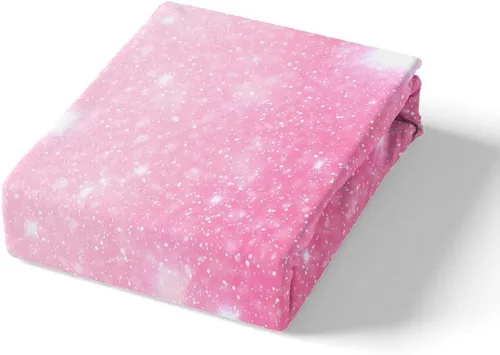 Vista 5 de jejeloiu Juego de sábanas de 3 piezas con purpurina rosa pastel para niñas y mujeres, sábana bajera ajustable con purpurina espacial