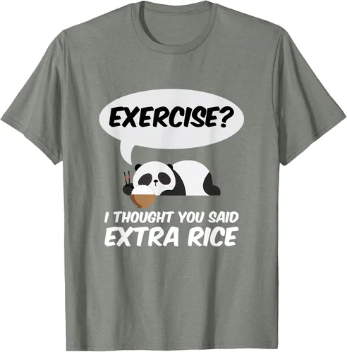Vista 71 de ¿Ejercicio? I Thought You Said Extra Rice Panda Gift T-Shirt, Negro, S