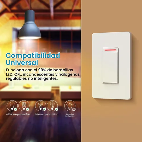 Vista 3 de Interruptor de luz inteligente de 2 bandas, interruptor de un solo polo 2024, nuevo modelo 10A, funciona con Siri, Alexa y Google Home, control