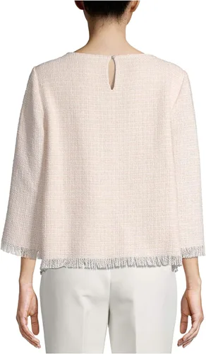Vista 2 de Anne Klein Blusa rosa de manga larga con estampado deshilachado para mujer, talla XL, Rosado