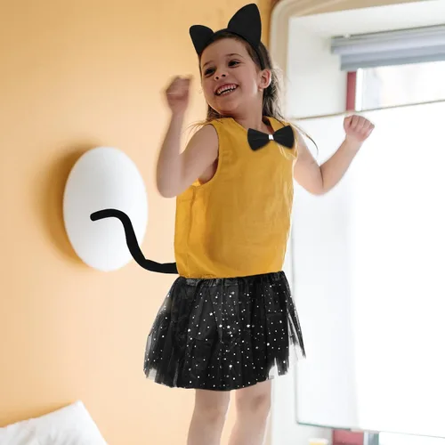 Vista 6 de ZONESTA Disfraz de gato de Halloween para niñas con máscara aterradora de hacker