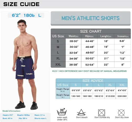 Vista 5 de HEALONG Athletic Lightweight Shorts Men 7" Quick Dry Running Gym Workout Exercise Training Sports Drawstring Zipper Pockets