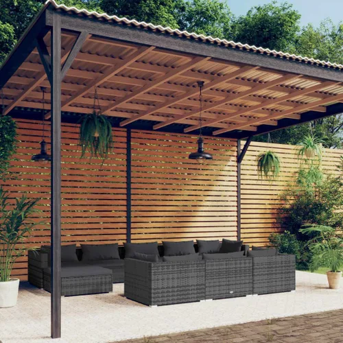 Vista 104 de Sofá de 3 plazas con cojines de ratán de poliéster marrón, juego de muebles de patio al aire libre con 3 sofás centrales para patio trasero, jardín