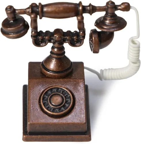 Vista 10 de Teléfono de casa de muñecas 1:12 en miniatura, modelo de teléfono giratorio, decoración de escritorio, accesorios retro para casa artificial sala