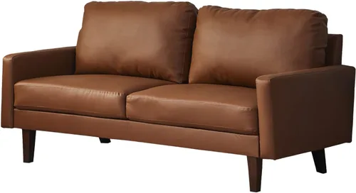 Vista 8 de INSTORY Sofá de cuero Sofá moderno con patas de madera para sala de estar, oficina - negro