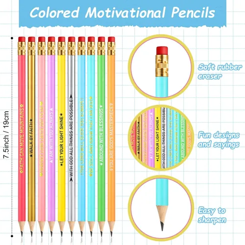 Vista 3 de Spakon 20 lápices inspiradores a granel #2 lápices de cumplido con frase motivacional, lindo regalo divertido de regreso a la escuela para niños