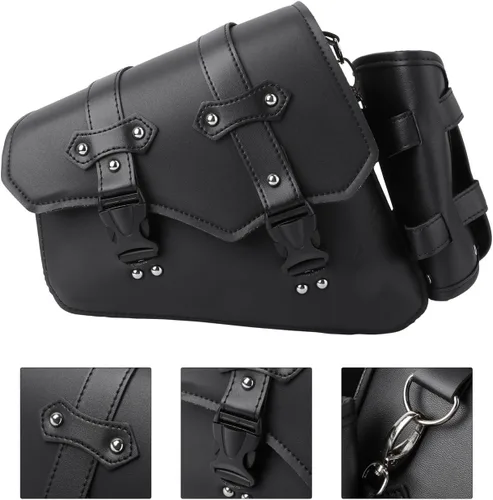 Vista 8 de Homoyoyo Bolsa de brazo oscilante, basculante para motocicletas, basculante de motocicleta con soporte para botella de agua, cuero sintético negro