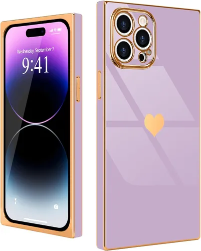 Vista 49 de Compatible con iPhone 12 Funda Rectangular Bonita Chapado Dorado Lujo Corazón de Amor Funda de Teléfono para Mujeres Niñas A Prueba de Golpes