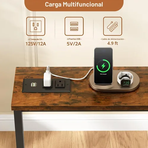Vista 4 de HavenlyYouth Mesa consola estrecha de 63 pulgadas con 2 tomas de corriente, mesa detrás del sofá con estación de carga, sofá de espacio pequeño