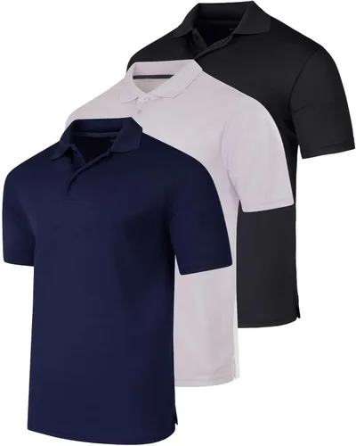 Vista 12 de Real Essentials 3 Pack: Men's Short Sleeve Golf Polo Casual Workout Sports Moisture Wicking Collared Shirt (Big & Tall)