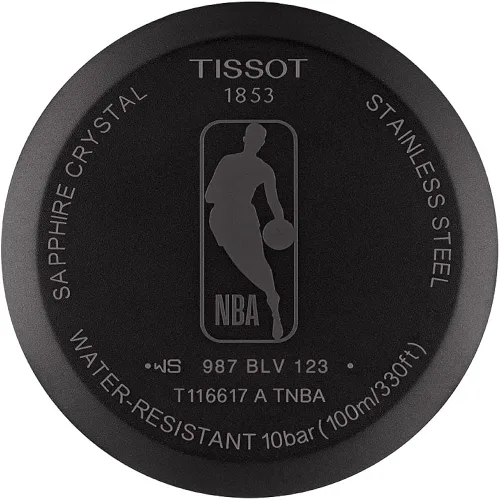 Vista 4 de Tissot Mens Chrono XL NBA New York Knicks 316L caja de acero inoxidable con revestimiento de PVD negro reloj de cuarzo suizo, azul, negro, cuero, 22
