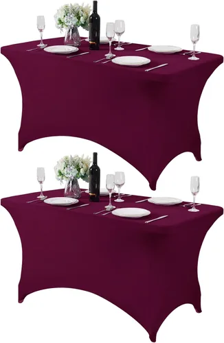Vista 44 de Mantel de elastano para mesa de 6, 4 o 8 pies, universal, ajustable, para fiestas, banquetes, bodas y eventos, color verde manzana