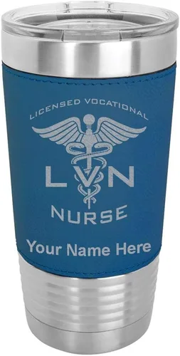 Vista 17 de LaserGram Vaso aislado al vacío de 20 onzas, con licencia LVN, enfermera vocacional, grabado personalizado incluido (cuero sintético, estilo béisbol)