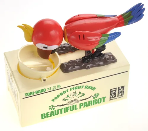 Vista 7 de PowerTRC Parrot - Banco de monedas Caja de ahorros interactiva para niños y adultos Bonita bolsa de dinero para niños y niñas Idea de regalo