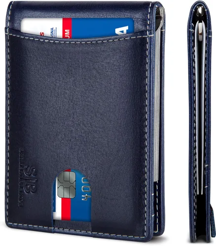 Vista 10 de SERMAN BRANDS RFID Blocking Slim Bifold Genuine Leather Minimalist Front Pocket Wallets for Men with Money Clip Thin Mens