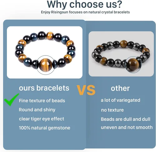 Vista 5 de Tiger Eye Bracelet men womenanti-anxiety courage and determination bracelet Black Obsidian Bead Triple Protection Bracelet Jewelry Genuine Crystal