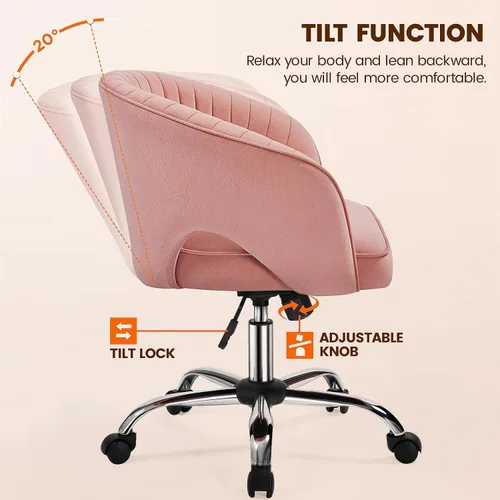 Vista 5 de Topeakmart Moderna silla de terciopelo para tocador, silla de escritorio de maquillaje, sillón ajustable con respaldo de barril copetudo para sala